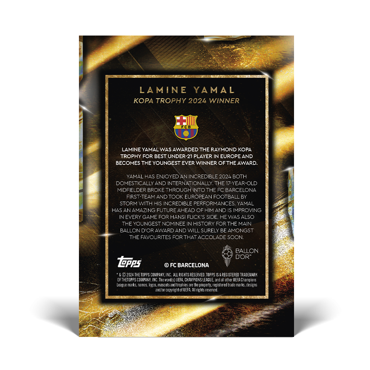 Lamine Yamal - 2024 Kopa Trophy Winner - LOOK OUT FOR ON CARD AUTO / RELICS - Ballon d’Or Topps NOW® Card [20 Cards]