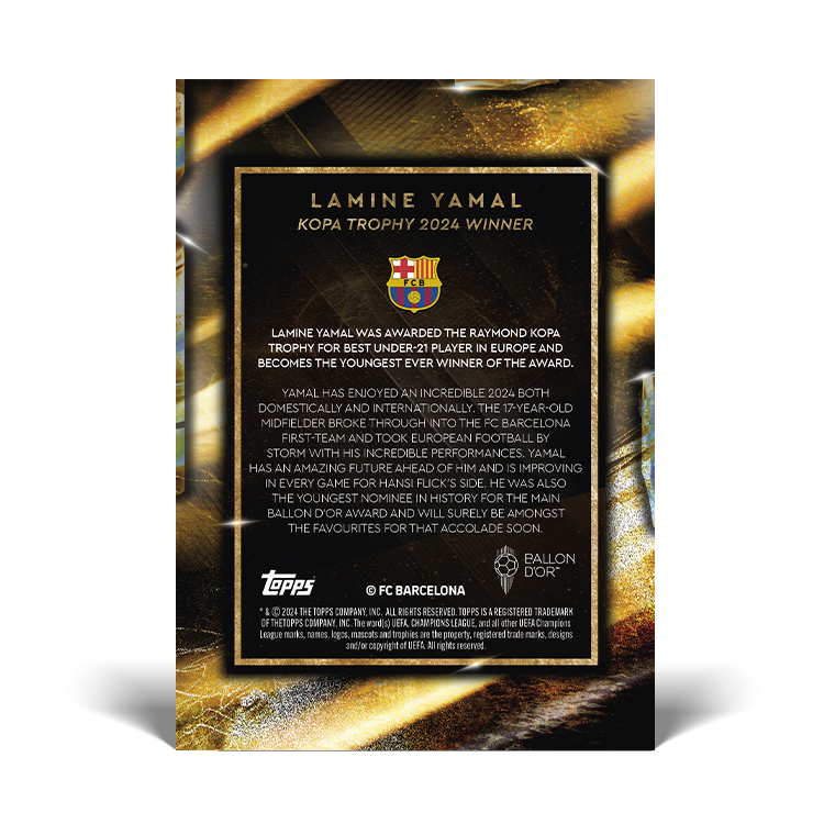 Lamine Yamal - 2024 Kopa Trophy Winner - LOOK OUT FOR ON CARD AUTO / RELICS - Ballon d’Or Topps NOW® Card [20 Cards]